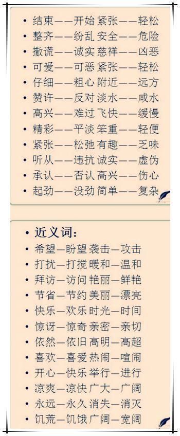 单字+双字+四字,小学149个词语近义词、反义