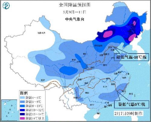 春节期间全国天气预报 2.9-11日全国气温状况
