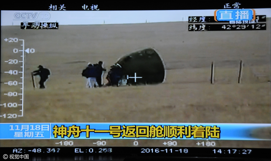 2016年11月18日下午14时左右，神舟十一号返回仓顺利着陆。