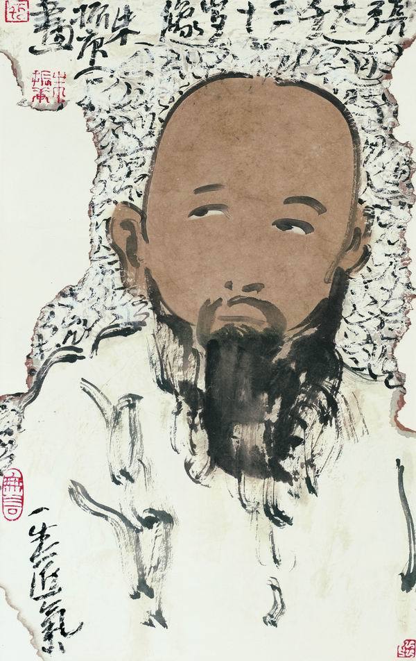 朱振庚作品,残片系列_肖像二,34x46cm,纸本彩墨,2008年