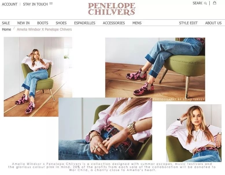 值得一提的是，Amelia还与Penelope Chilvers推出过联名款，所得利润部分捐给保守战争侵袭的孩童，帮助他们重建家园。
