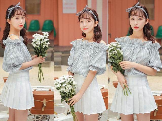 一字肩上衣的穿搭小技巧:搭配短裤or短裙,这样