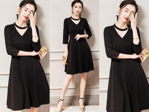 全黑的连衣裙配什么鞋?搭配各种高跟鞋,轻松显