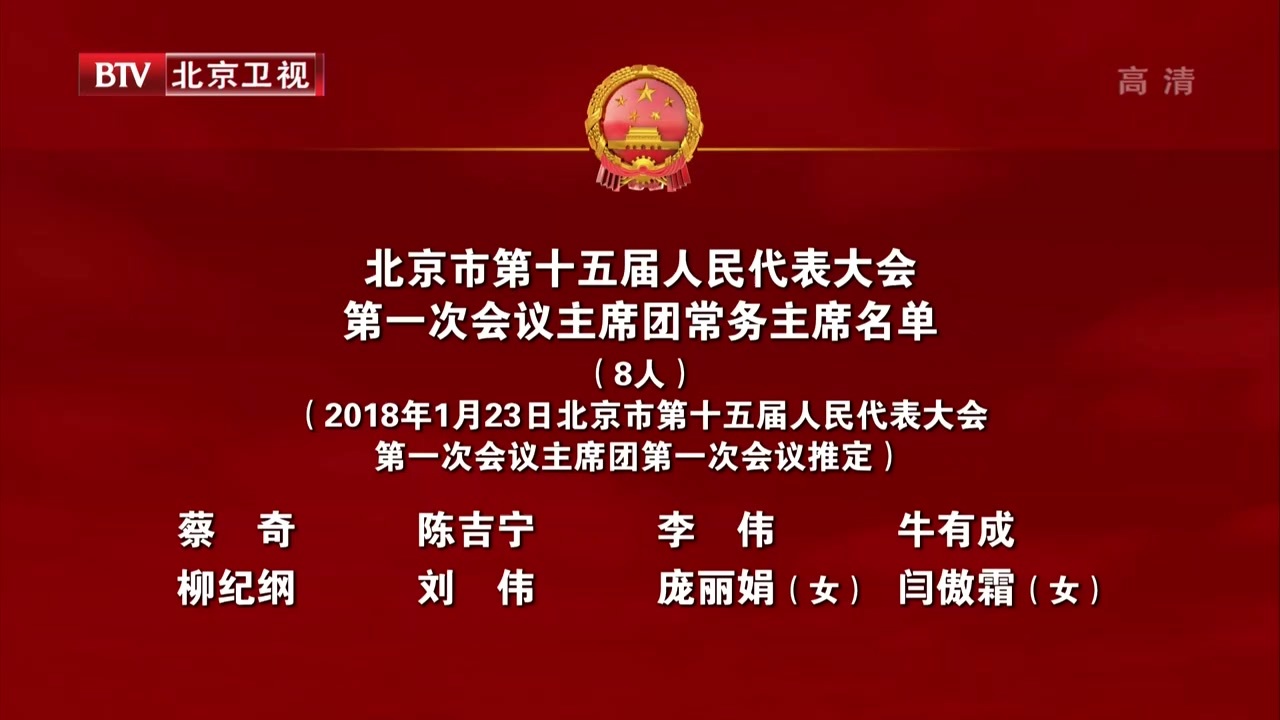 北京市第十五届人民代表大会第一次会议主席团常务主席名单