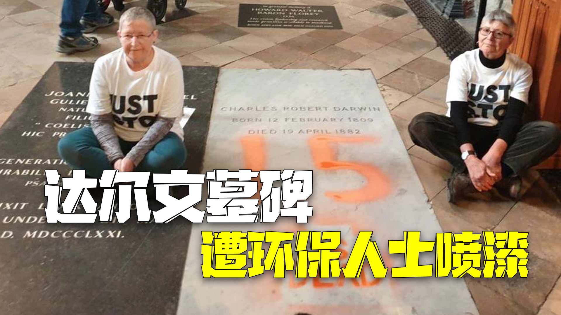 达尔文墓碑遭环保人士喷漆 写下“1.5已死”抗议全球气温升高