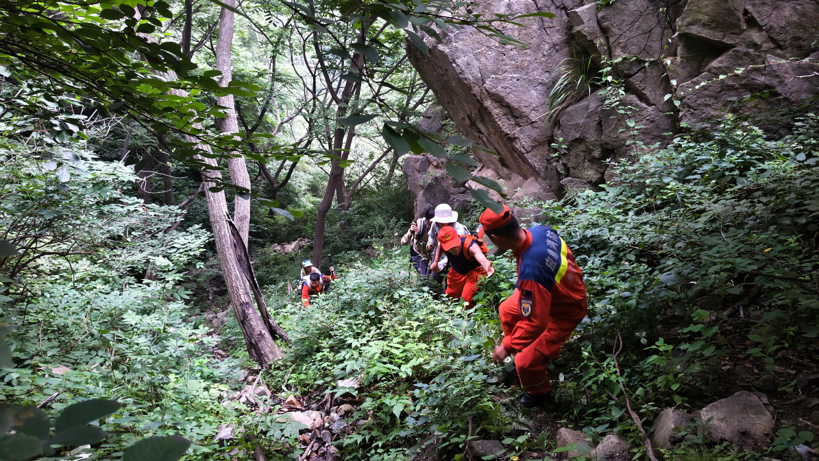 四人攀爬凤凰岭野山迷路被困海淀消防冒雨 全力施救