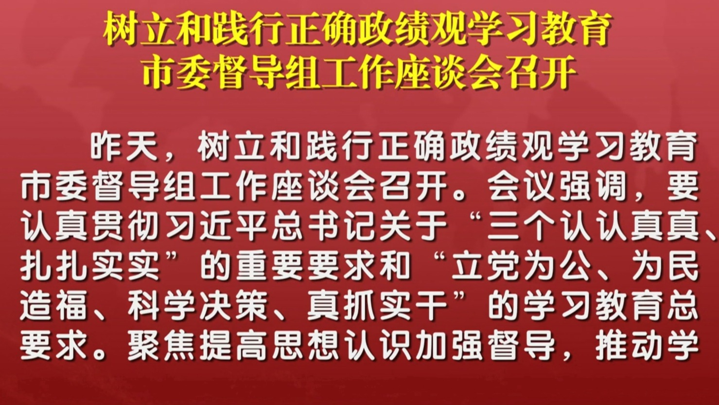树立和践行正确政绩观学习教育市委督导组工作座谈会召开
