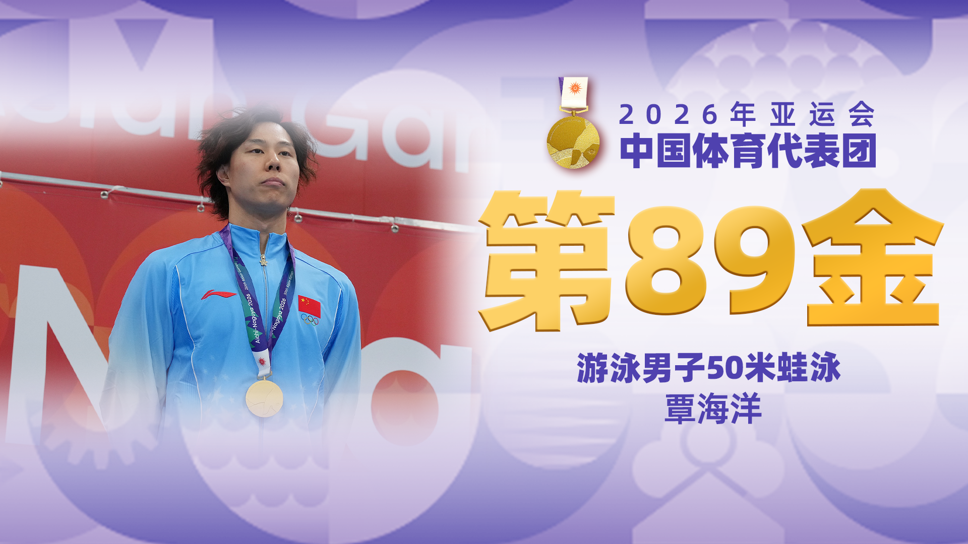 金牌时刻 | 中国代表团亚运会第八十九金！男子50米蛙泳金牌