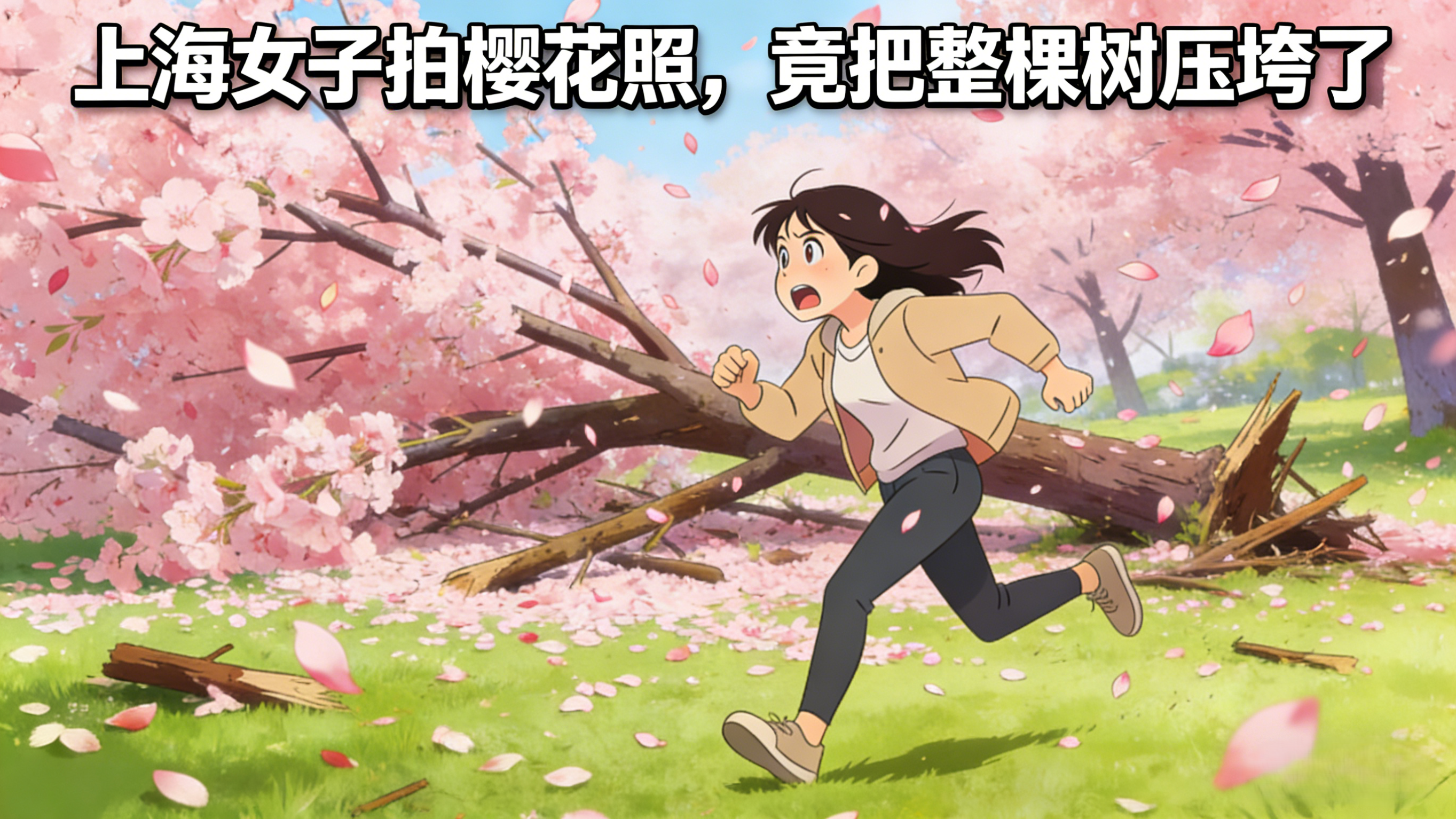 上海女子拍樱花照，竟把整棵树压垮了